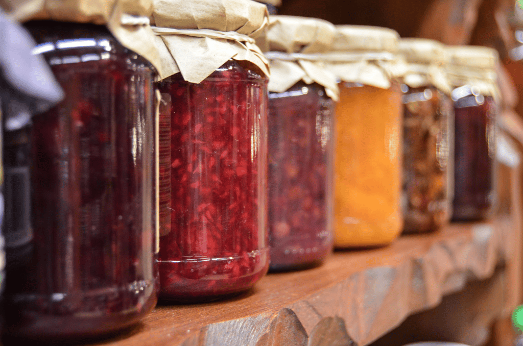 jars chutneys products in a row