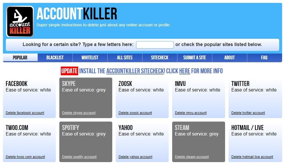 AccountKiller website