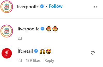 Liverpool FC using emojis on Instagram to promote Cyber Monday sale.