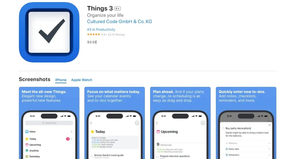 Things 3 iOS 16 app