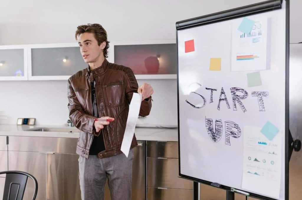man presenting his startup
